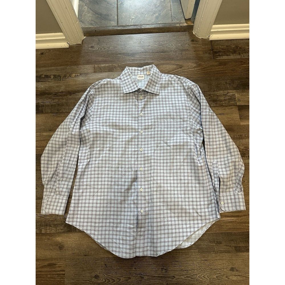 Armani Collezioni Mens Button Down Shirt Checker Pattern Size XXL Designer